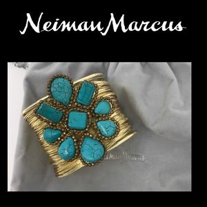 Neiman Marcus Turquoise& Bamboo Gold Cuff Bracelet